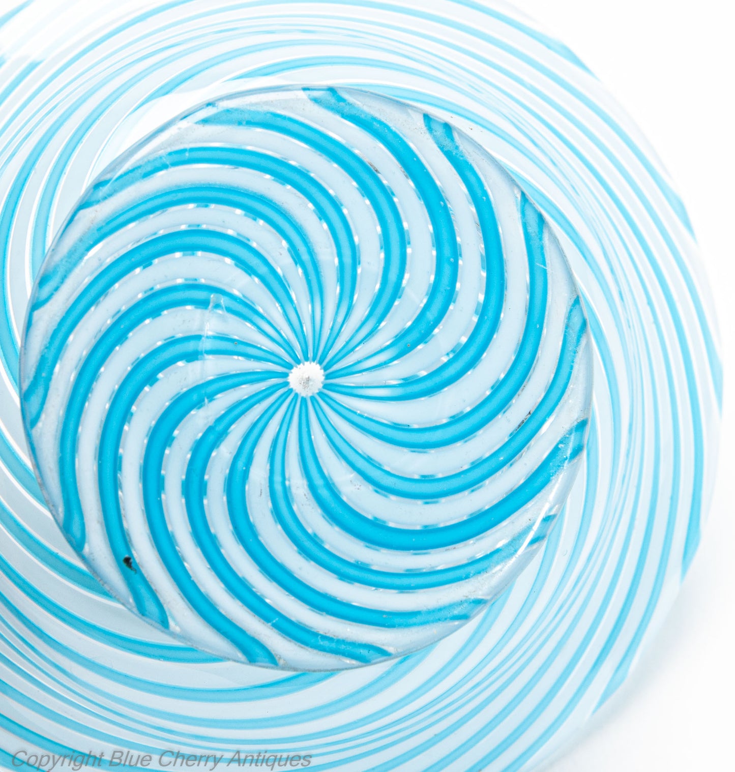 Antique French Clichy Swirl Glass Small Bowl in Aqua Blue - 2nd Empire c1870 (Code 2031)