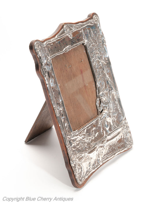 Antique Art Nouveau English Silver Easel Back Photo Frame with Hiawatha & Motto (Code 2032)