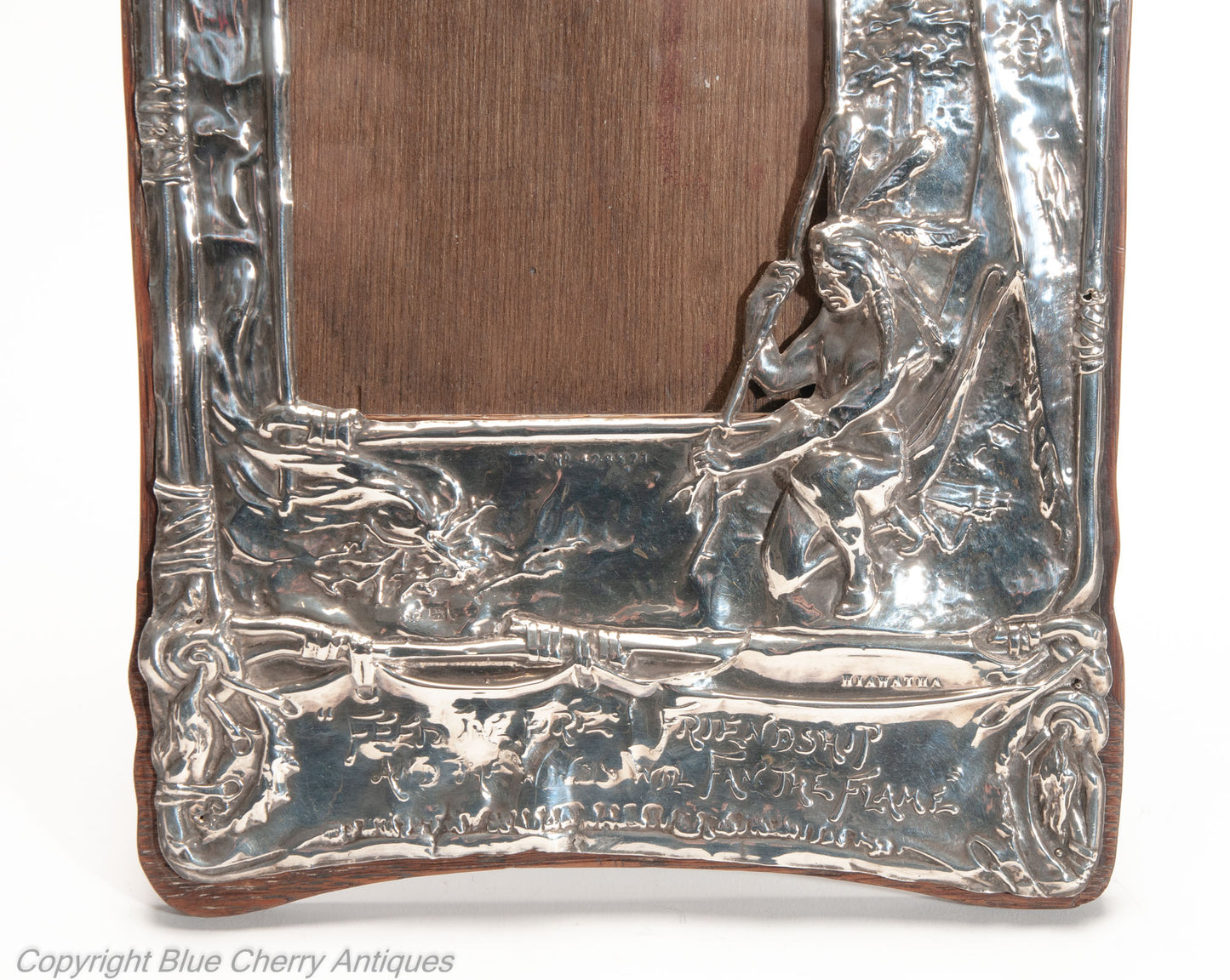 Antique Art Nouveau English Silver Easel Back Photo Frame with Hiawatha & Motto (Code 2032)