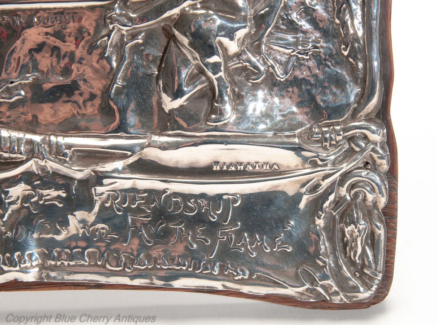 Antique Art Nouveau English Silver Easel Back Photo Frame with Hiawatha & Motto (Code 2032)