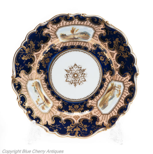 Antique Coalport China Cabinet Plate Hand Painted Scottish Scenic Panels c1860 (Code 2048)