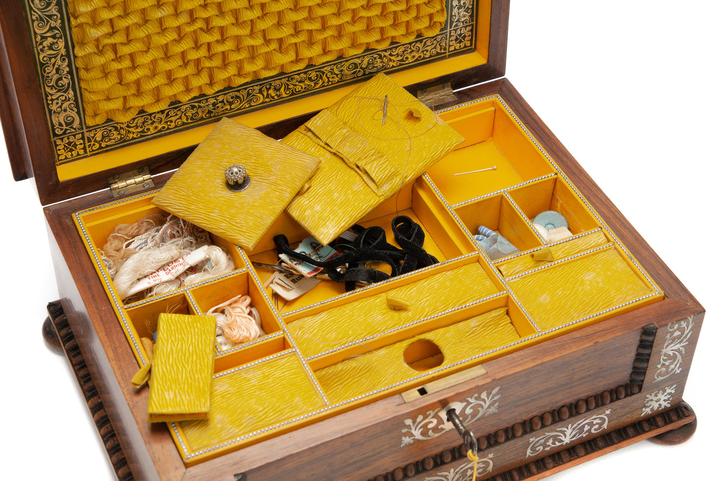 Antique Victorian Rosewood & Mother of Pearl Inlaid Fitted Sewing Box c1860 (Code 2077)