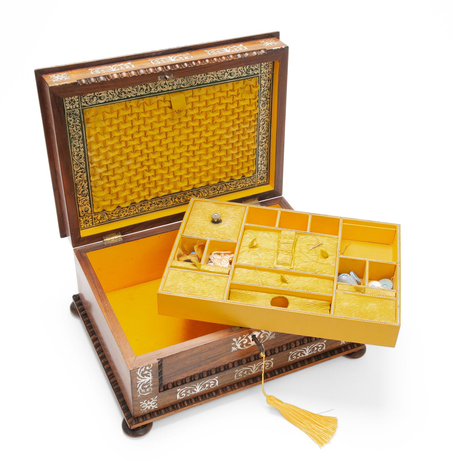 Antique Victorian Rosewood & Mother of Pearl Inlaid Fitted Sewing Box c1860 (Code 2077)