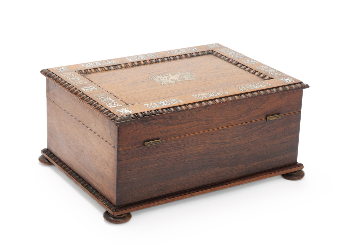 Antique Victorian Rosewood & Mother of Pearl Inlaid Fitted Sewing Box c1860 (Code 2077)