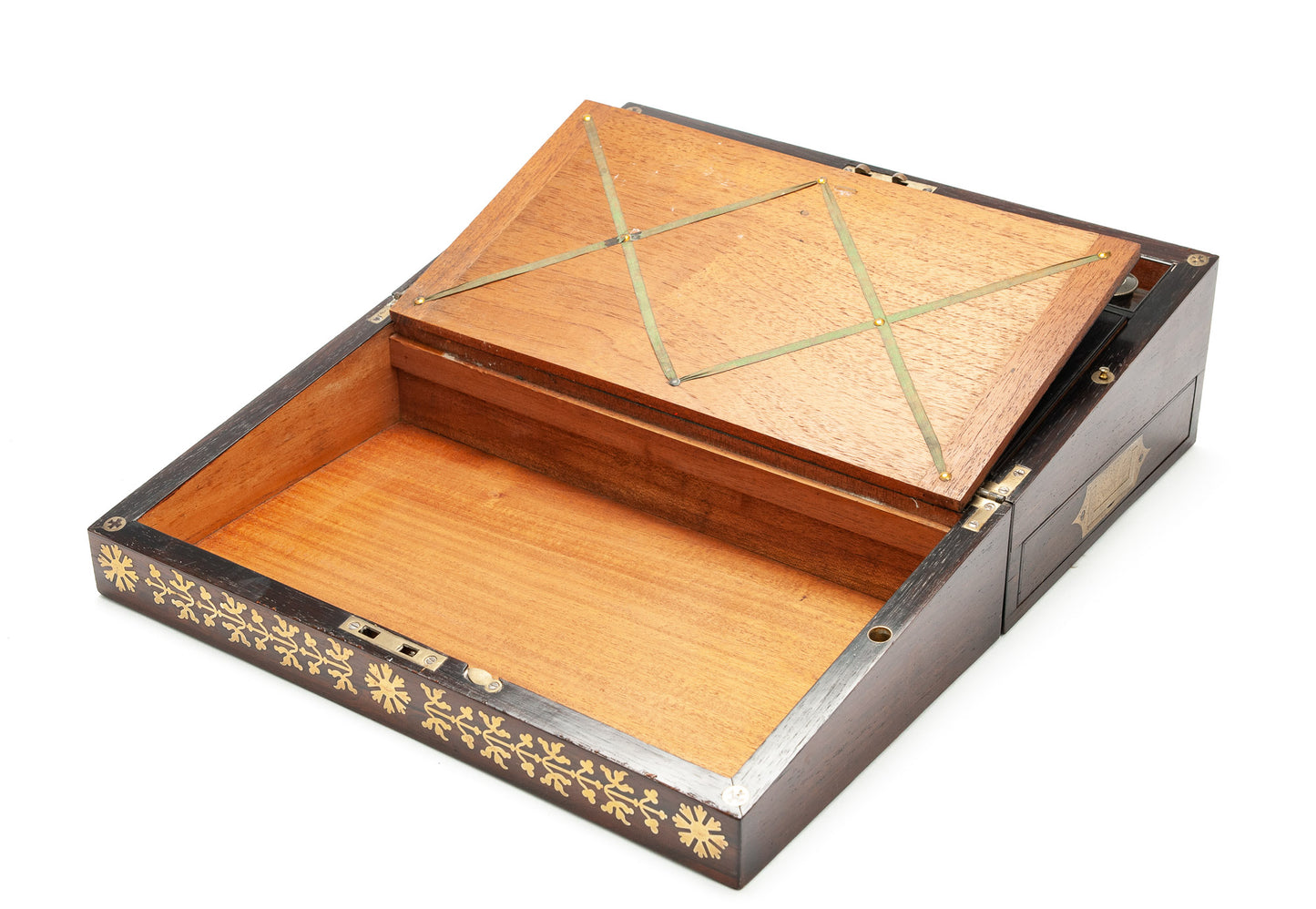 Antique William Colsey Mansion House London Rosewood & Brass Writing Slope Box (Code 2080)