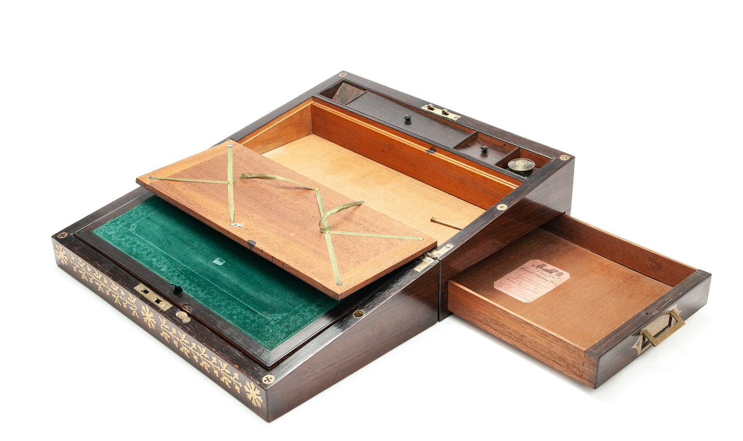 Antique William Colsey Mansion House London Rosewood & Brass Writing Slope Box (Code 2080)