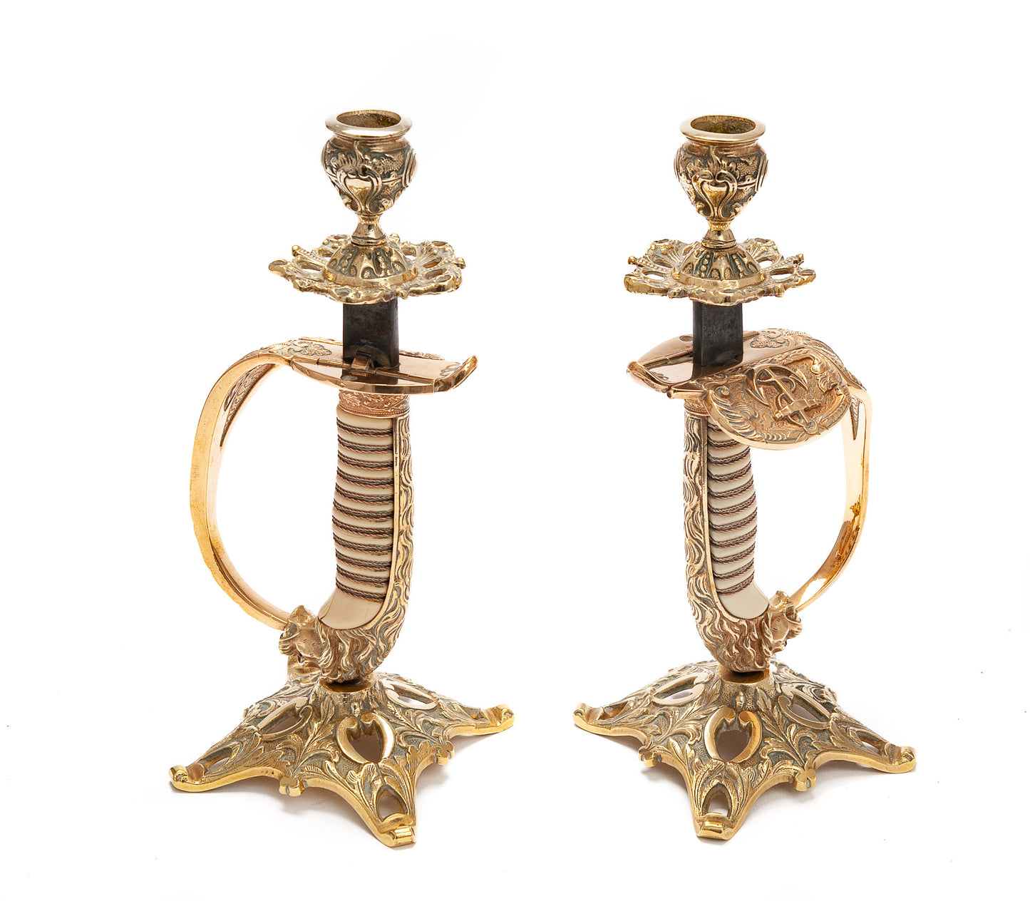 Pair Antique Candlesticks Converted Imperial German Naval Officers WW1 Swords (Code 2082)