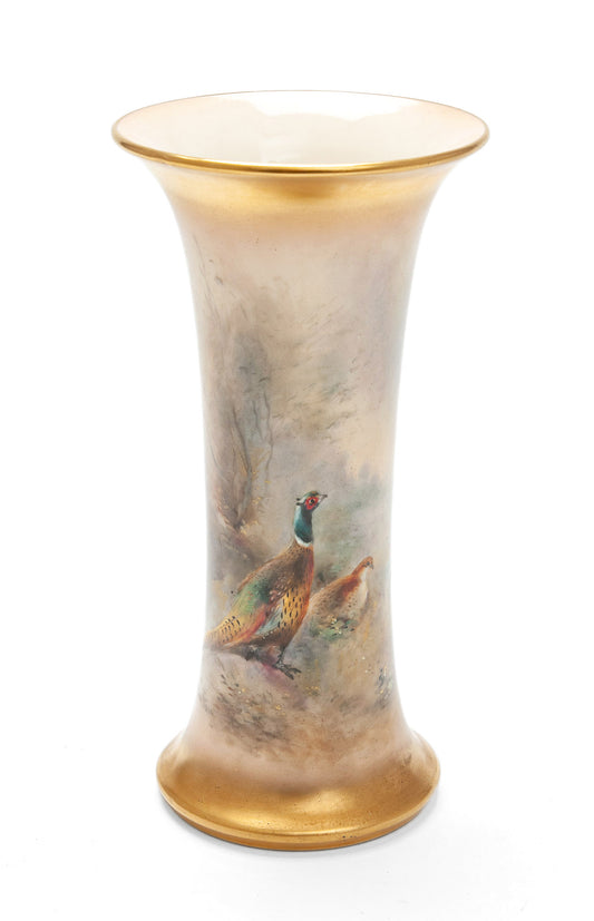 Royal Worcester China James Stinton Woodland Pheasants Hand Painted Vase 1934 (Code 2100)