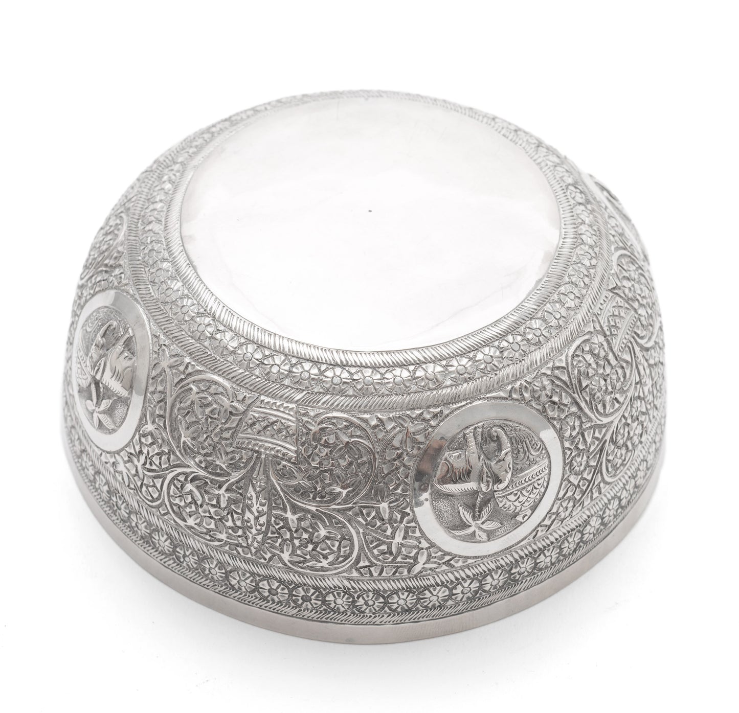 Antique Ceylonese (Sri Lankan) White Metal/Silver Offering Bowl with Elephants (Code 2116)