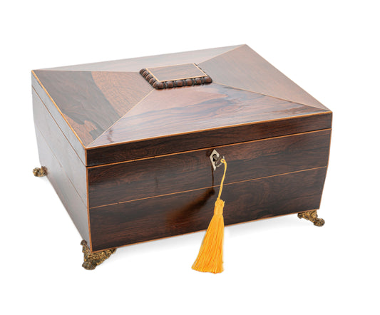 Antique Georgian Regency Rosewood & Box Wood Strung Work or Table Box c1825 (Code 2138)
