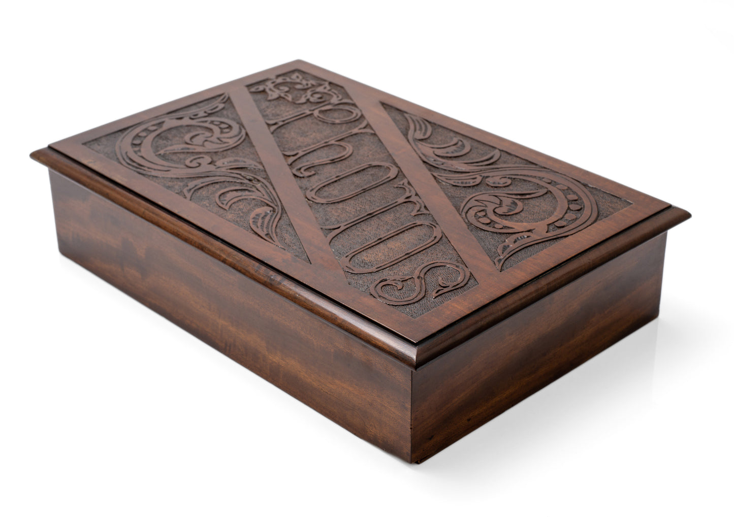 Antique Photo Box In Mahogany Wood With Carved Panel - Victorian/Edwardian c1900 (Code 2148)