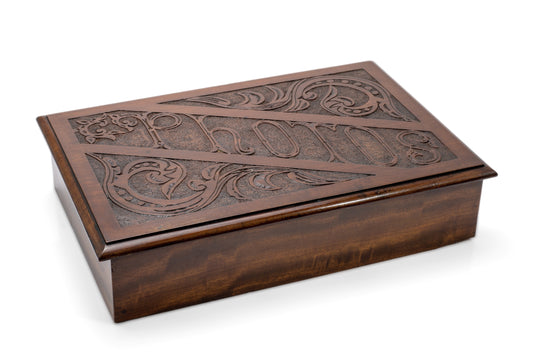 Antique Photo Box In Mahogany Wood With Carved Panel - Victorian/Edwardian c1900 (Code 2148)