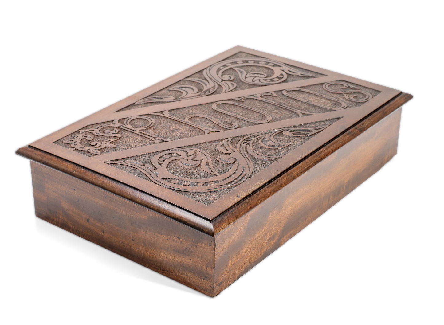 Antique Photo Box In Mahogany Wood With Carved Panel - Victorian/Edwardian c1900 (Code 2148)