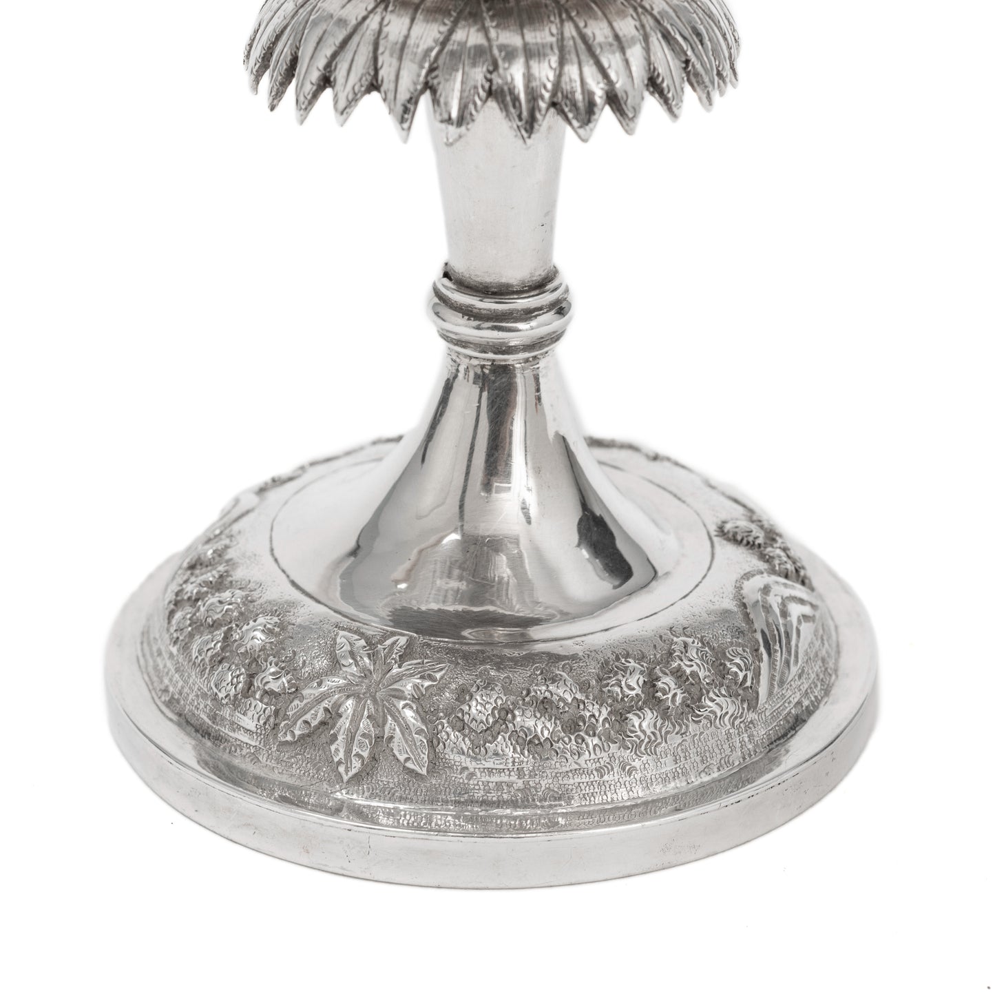 Antique Indian Calcutta Silver Repousse Pedestal Sweetmeat Dish - Village Scene (Code 2155)