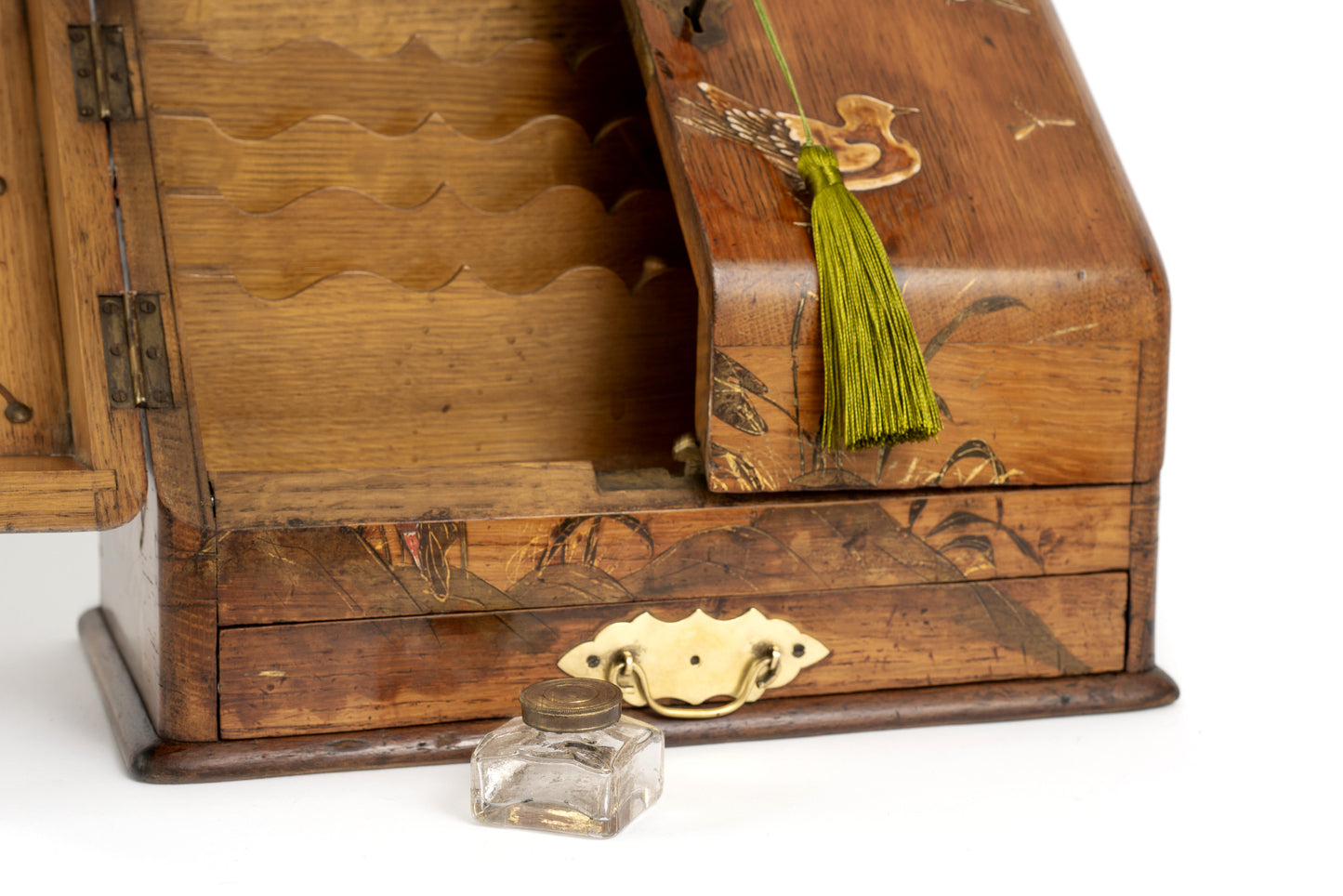 Antique Victorian Wooden Stationery Box with Japanese Shibayama Decoration c1880 (Code 2165)