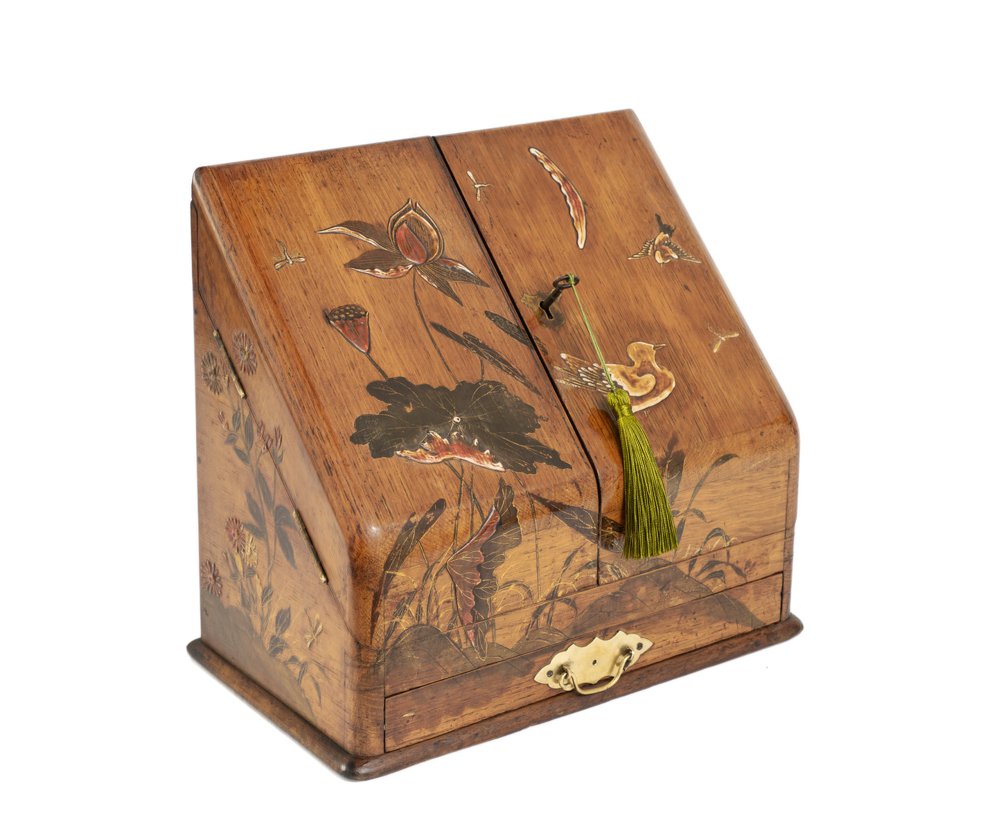Antique Victorian Wooden Stationery Box with Japanese Shibayama Decoration c1880 (Code 2165)