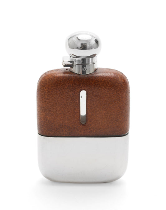 Antique James Dixon & Sons Leather & Silver Plated Hip Flask c1920 (Code 2184)