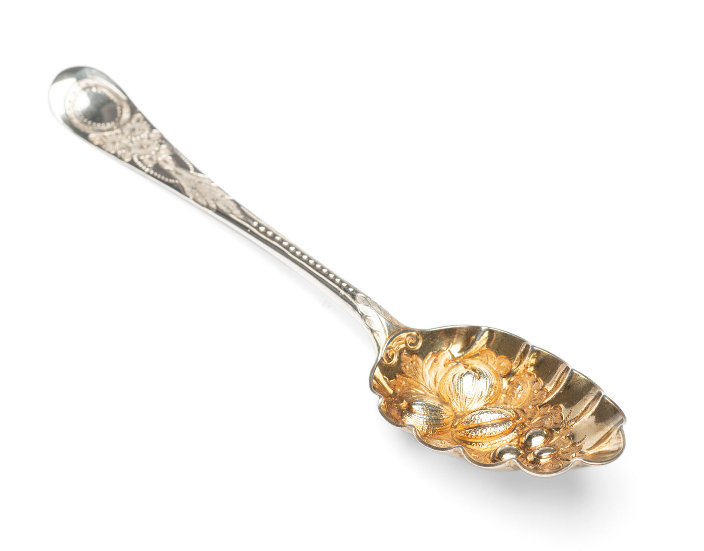 Antique Georgian Hallmarked Silver Gilt Berry Spoon by George Smith II of London (Code 2194)