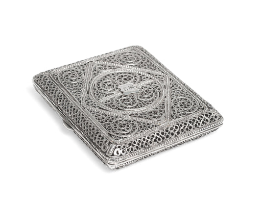 Antique Middle Eastern Hand Made Silver Filigree Wire Cigarette Case c1890 (Code 2221)