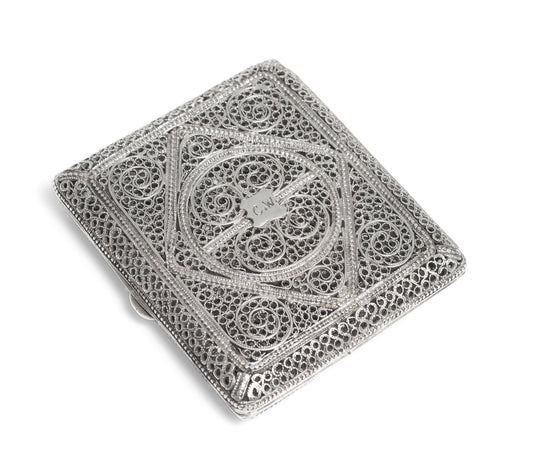 Antique Middle Eastern Hand Made Silver Filigree Wire Cigarette Case c1890 (Code 2221)