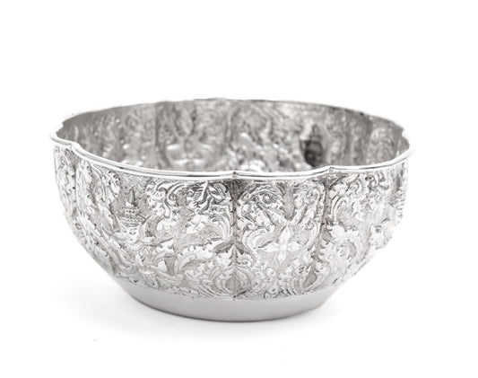 Antique Indian Lucknow Silver Offering Bowl with Hindu Deities c1890 (Code 2245)