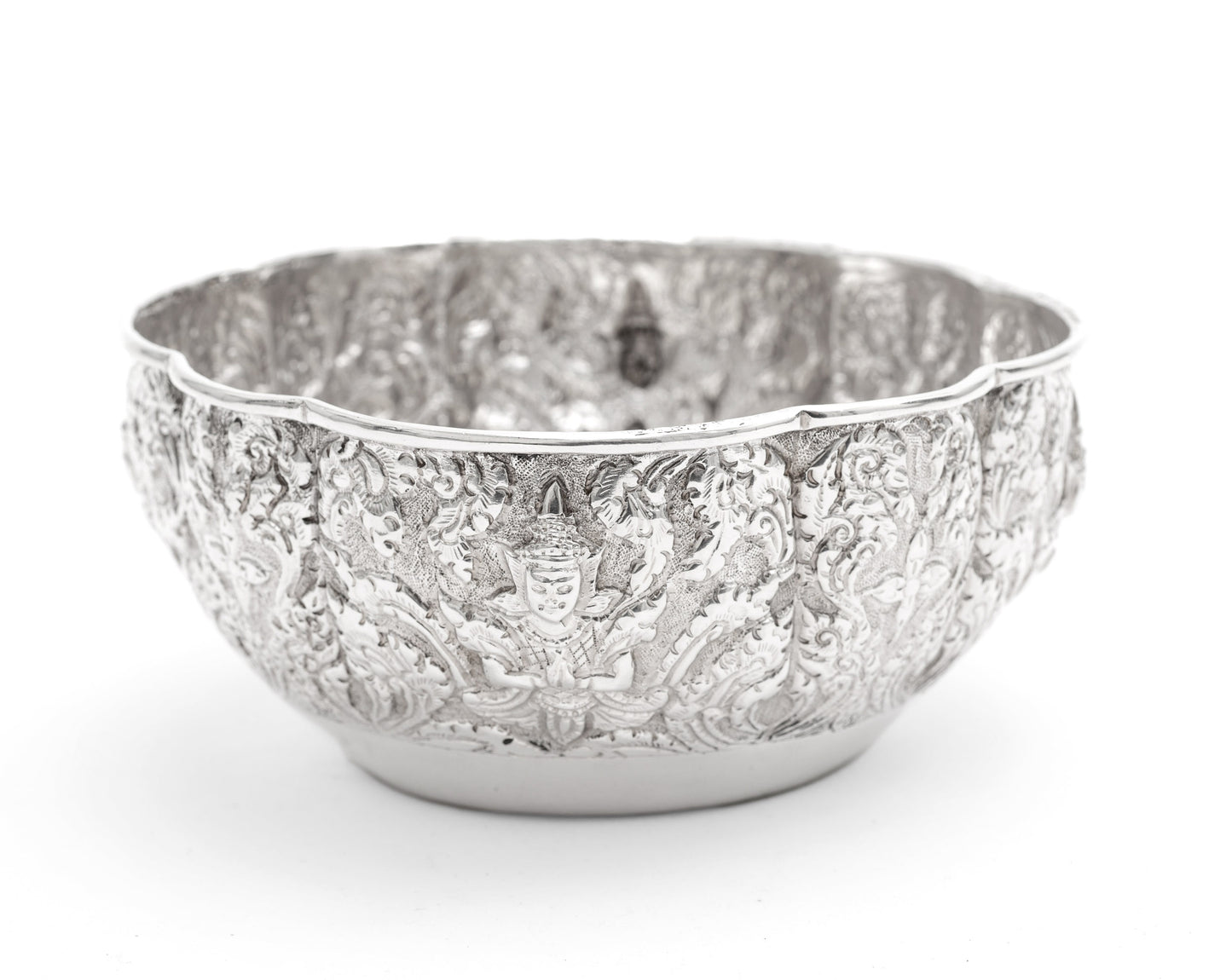 Antique Indian Lucknow Silver Offering Bowl with Hindu Deities c1890 (Code 2245)
