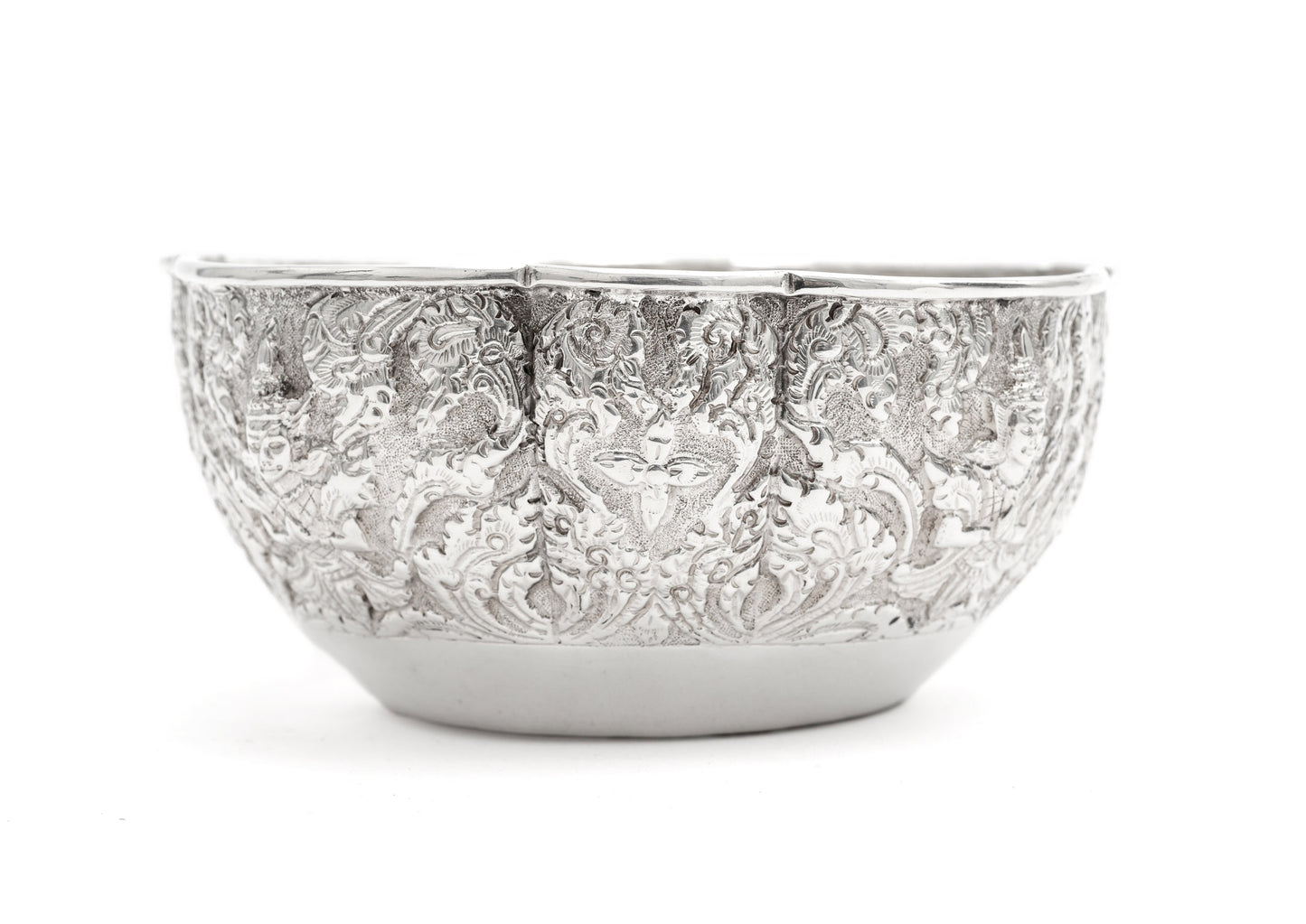 Antique Indian Lucknow Silver Offering Bowl with Hindu Deities c1890 (Code 2245)
