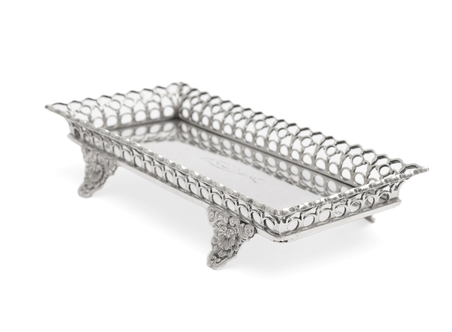 Antique Portuguese Silver Small Gallery Tray with Sardine & Lisbon Mark c1830 (Code 2256)