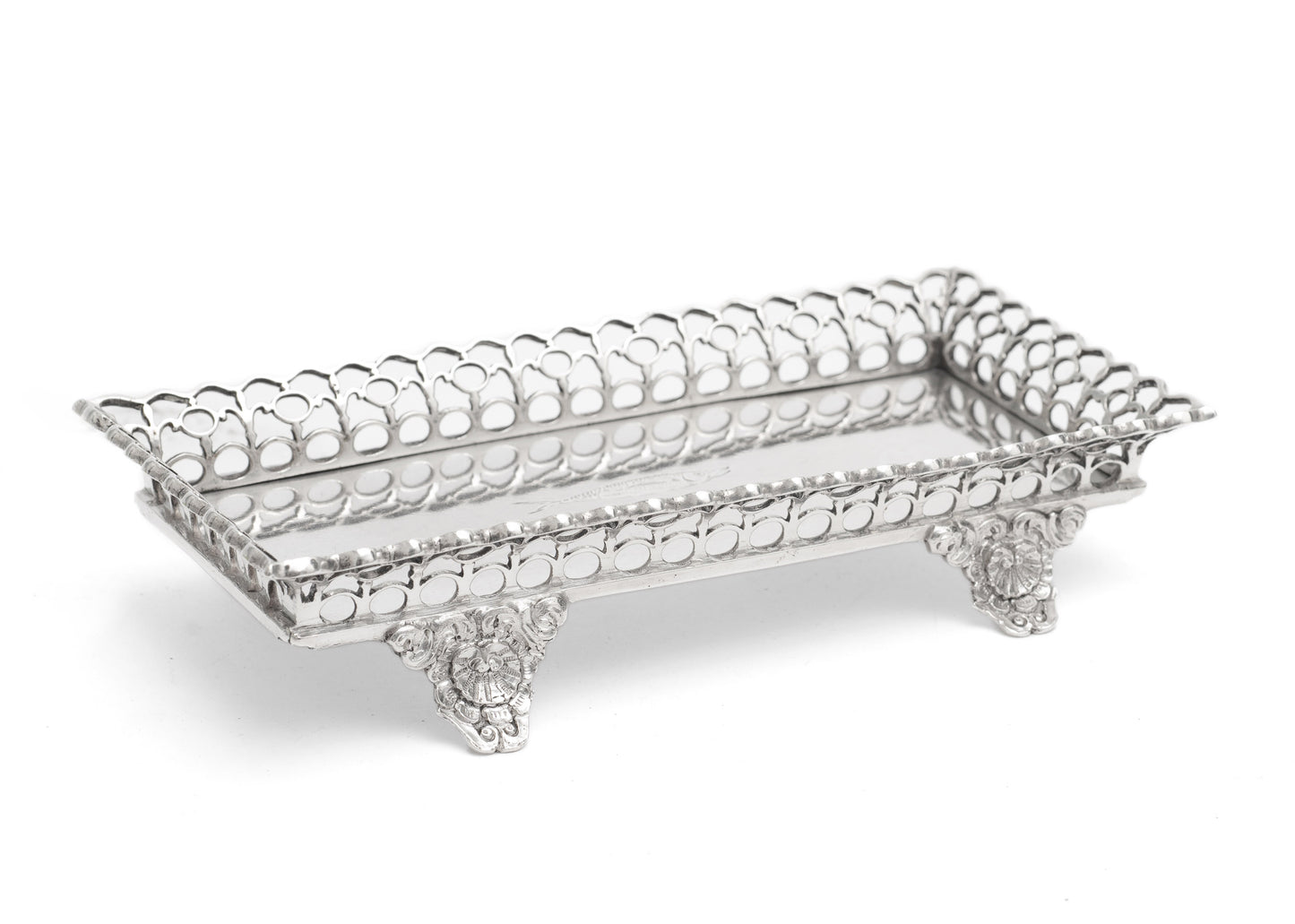 Antique Portuguese Silver Small Gallery Tray with Sardine & Lisbon Mark c1830 (Code 2256)