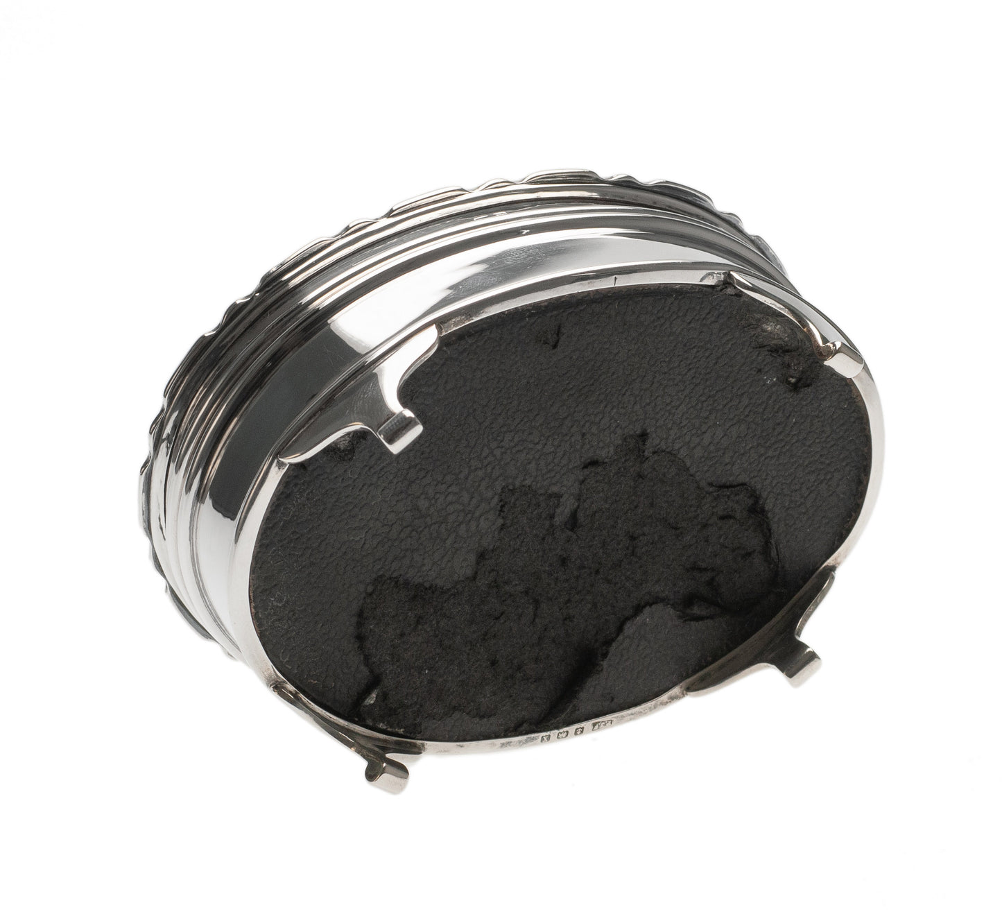 Antique Sterling Silver Ring / Jewel Box with Inlaid Lid & Fabric Lined Interior (Code 2302)
