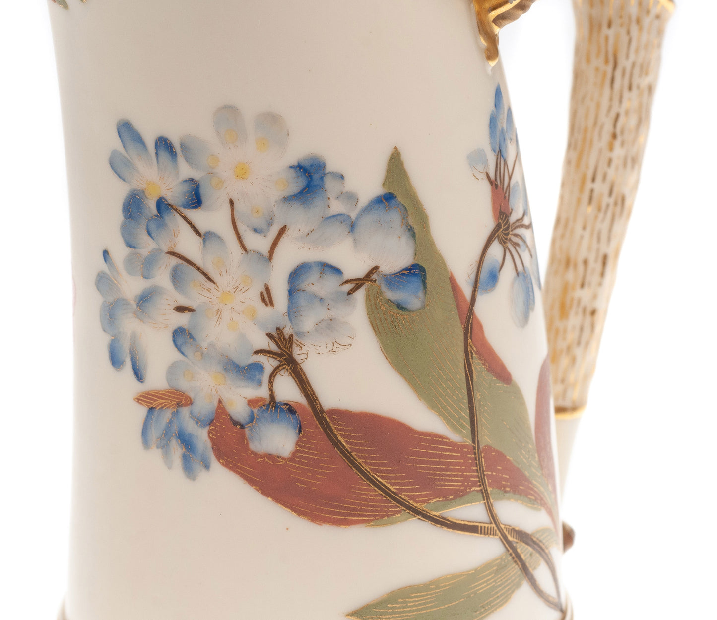 Antique Royal Worcester China Ivory Ground Tusk Jug with Pink & Blue Flowers (Code 2303)