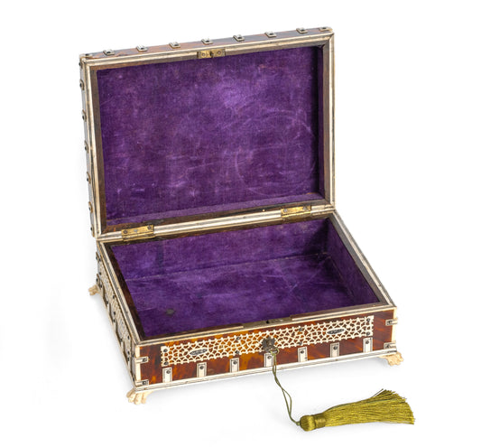 Indian Tortoiseshell & Bone Decorated Jewellery Box Vizagapatam Region c1900 (Code 2319)
