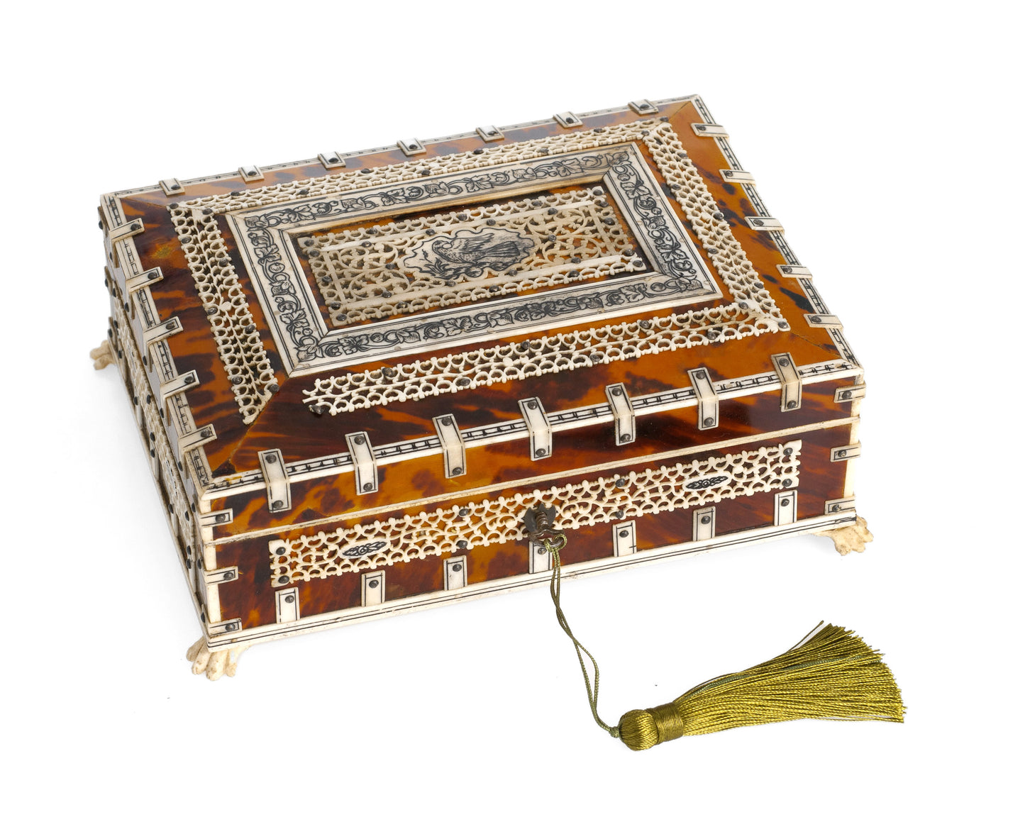 Indian Tortoiseshell & Bone Decorated Jewellery Box Vizagapatam Region c1900 (Code 2319)