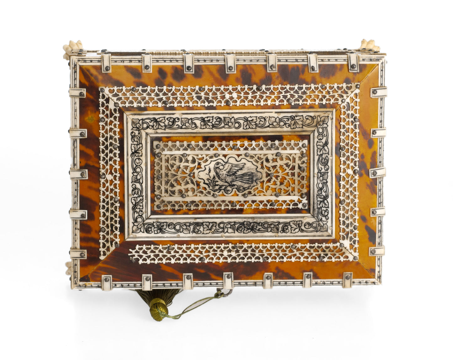 Indian Tortoiseshell & Bone Decorated Jewellery Box Vizagapatam Region c1900 (Code 2319)