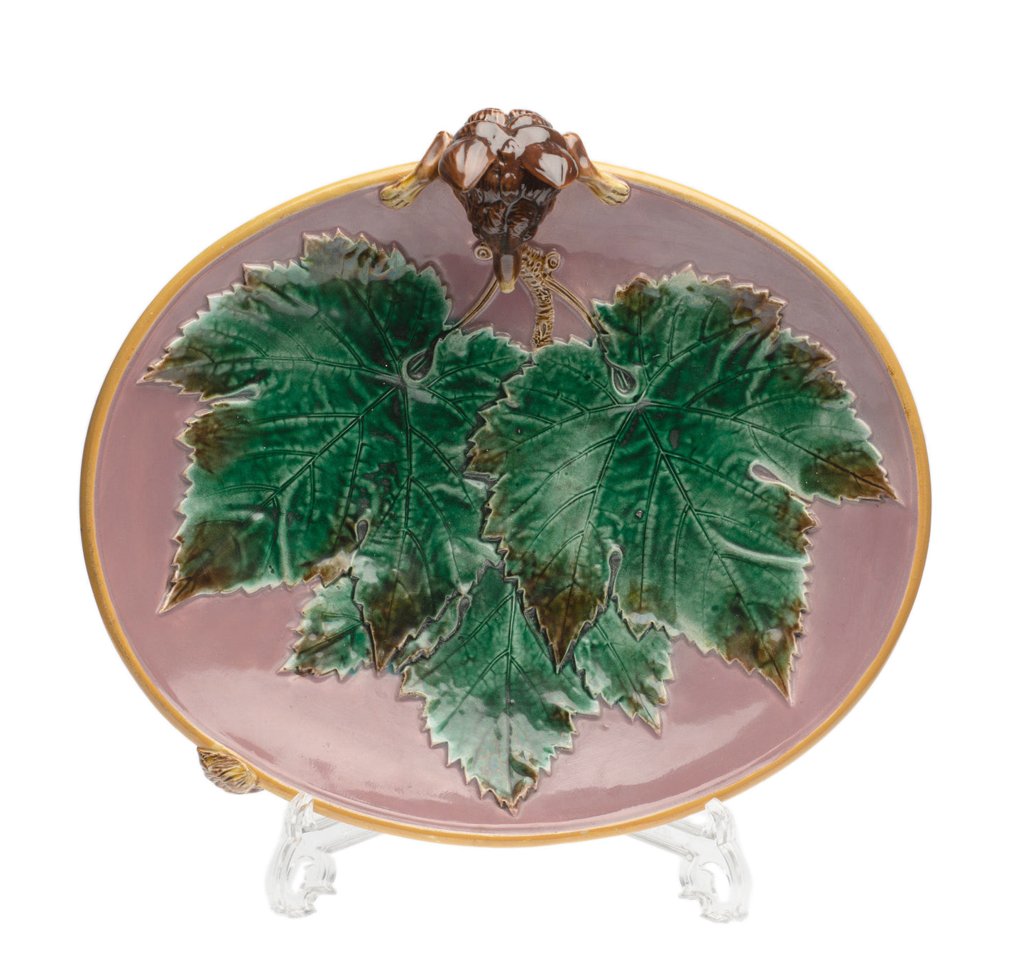 Antique George Jones Majolica Fox Head Strawberry Serving Dish - Victorian c1869 (Code 2376)