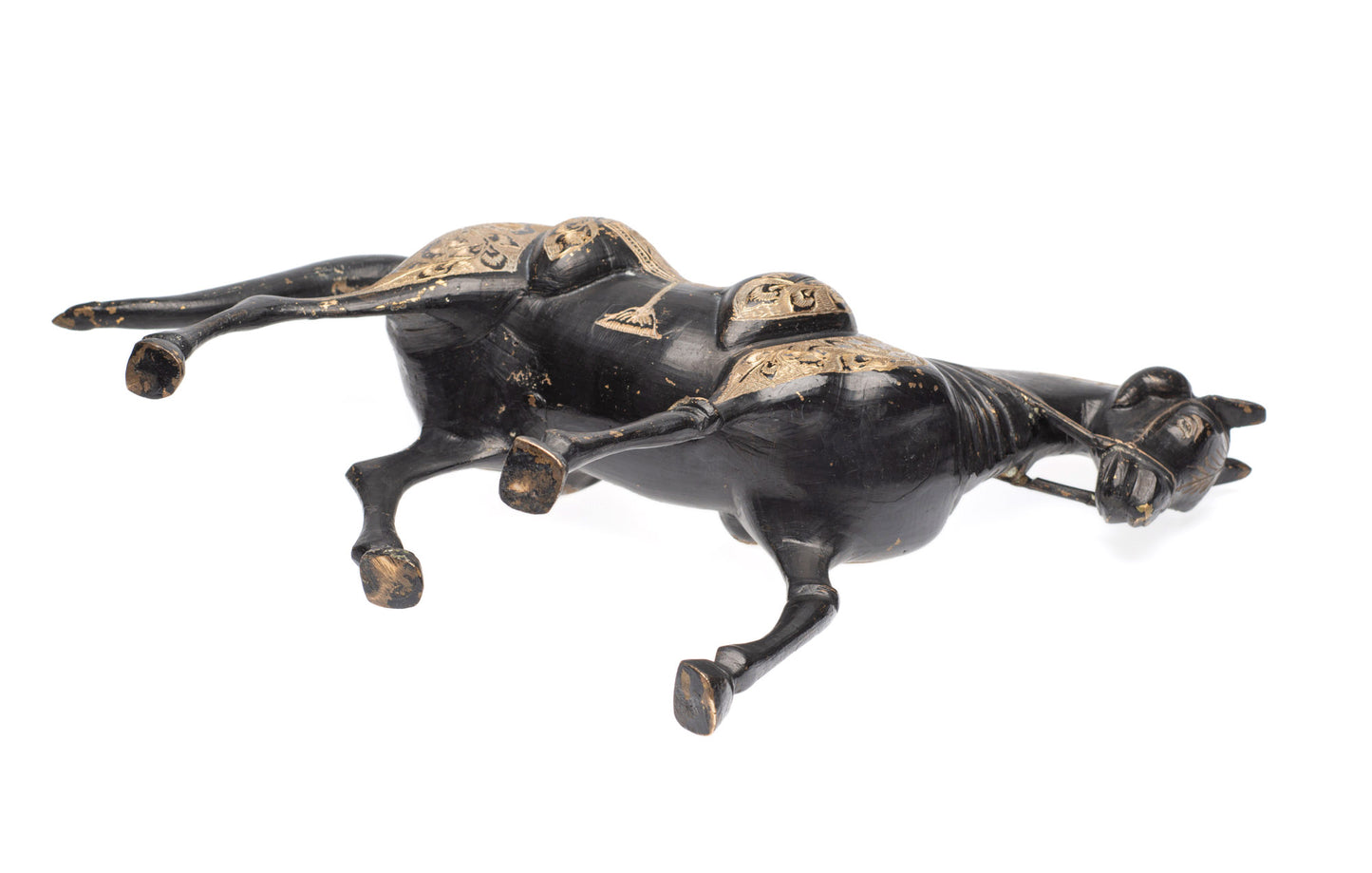 Pair Vintage/Antique Indo-Persian Cast Brass & Etched Arabian Horse Models (Code 2378)