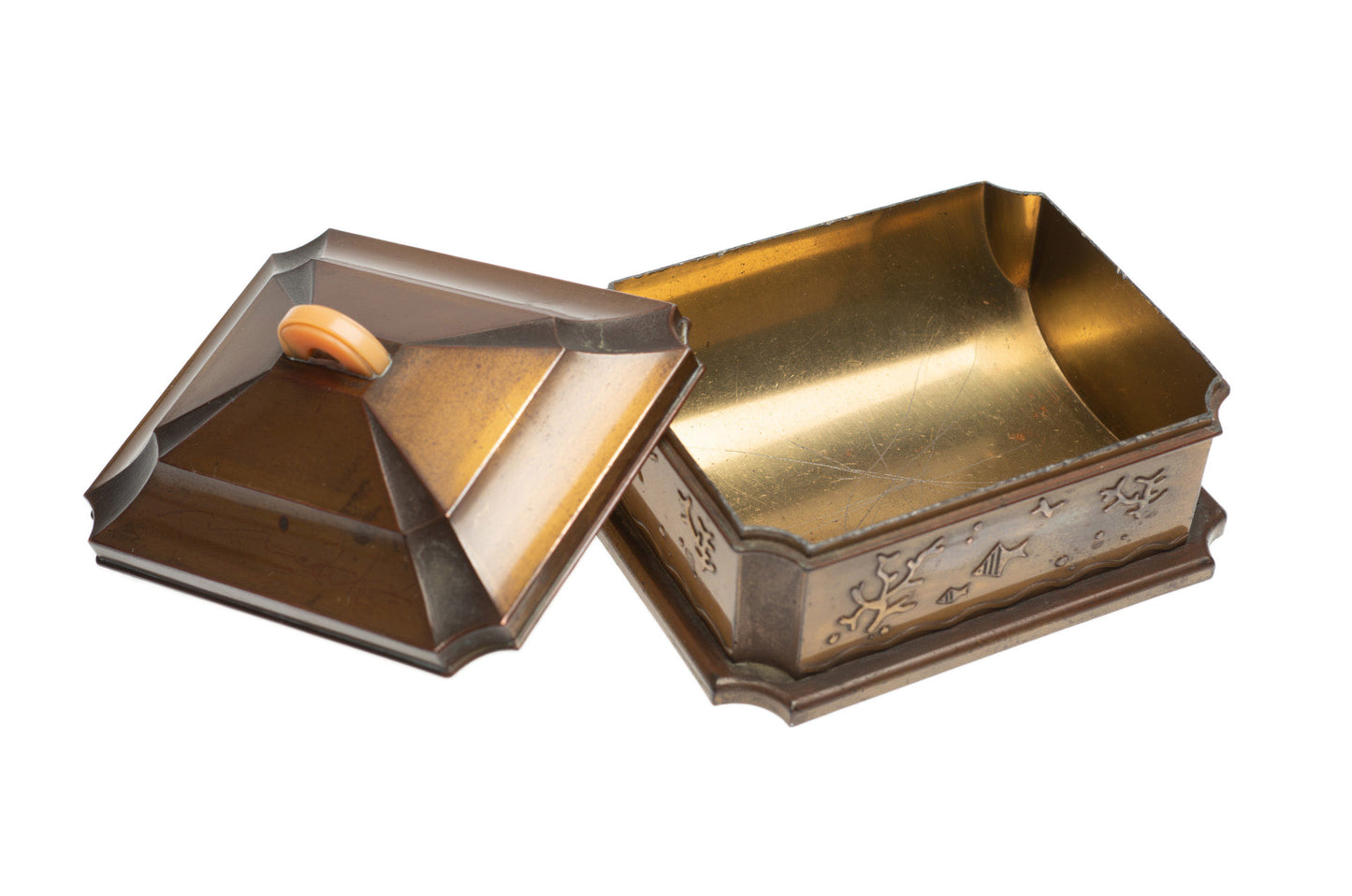 Japanese Art Deco Antimony Wear Cigarette Box with Fish & Stylised Design c1930 (Code 2380)
