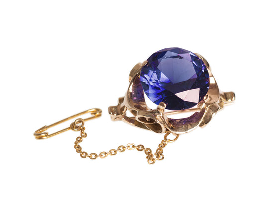 Vintage 9ct Gold Brooch with Large 15 Carat Alexandrite Colour Change Sapphire (Code 2432)