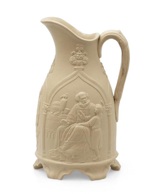 T R Boote Antique Samuel & Eli Biblical Relief Moulded Stoneware Jug c1848 (Code 2456)