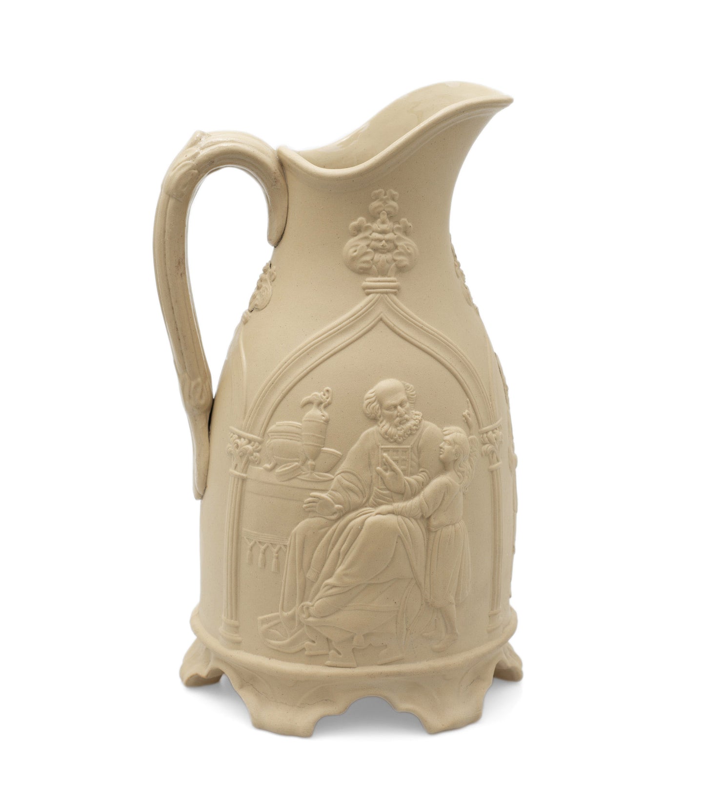 T R Boote Antique Samuel & Eli Biblical Relief Moulded Stoneware Jug c1848 (Code 2456)