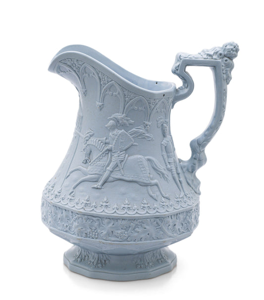 Antique William Ridgway & Sons Blue Stoneware Eglinton Tournament Jug c1840 (Code 2462)