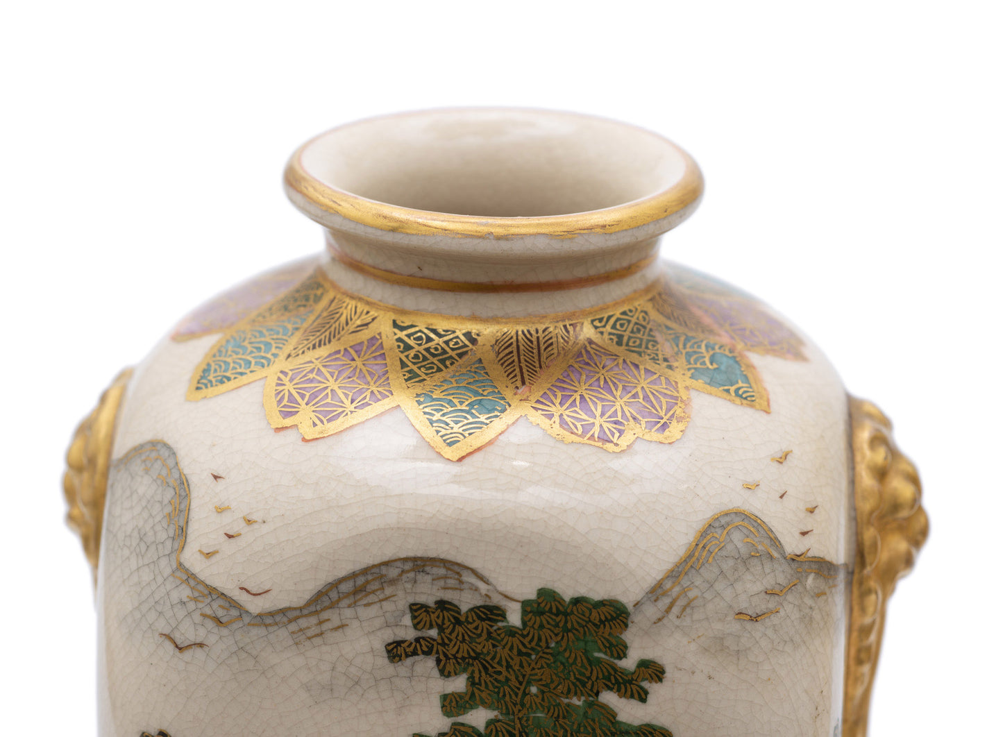 Pair Antique Satsuma Ware Pottery Vases by Hakusan - Japanese Meiji c1880 (Code 2473)