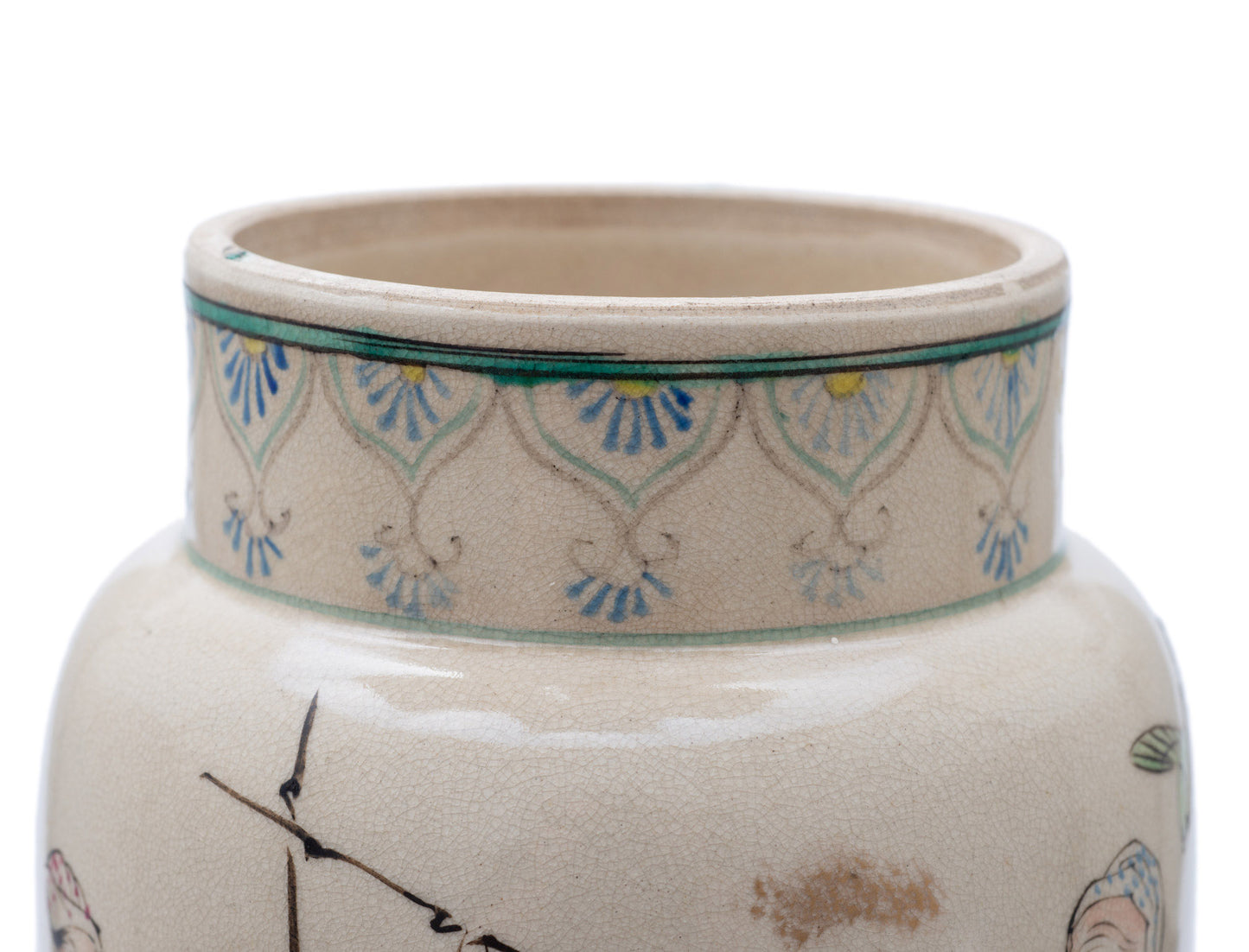 Japanese Satsuma Ware Vase with Large Female Characters & Birds by Yasuda (Code 2488)