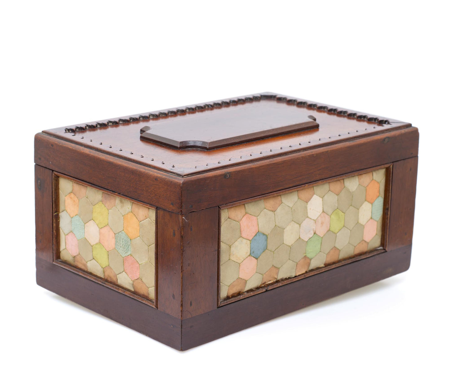 Antique Victorian Provincial Wood & Silk Patchwork Sewing / Work Box c1870 (Code 2504)