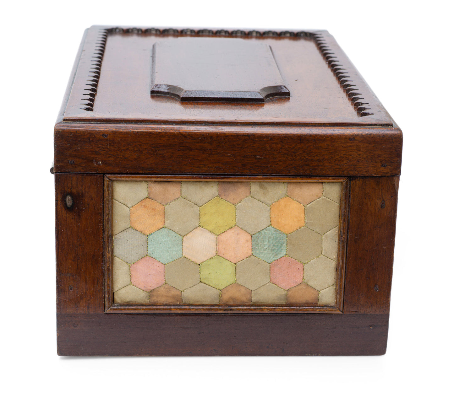 Antique Victorian Provincial Wood & Silk Patchwork Sewing / Work Box c1870 (Code 2504)