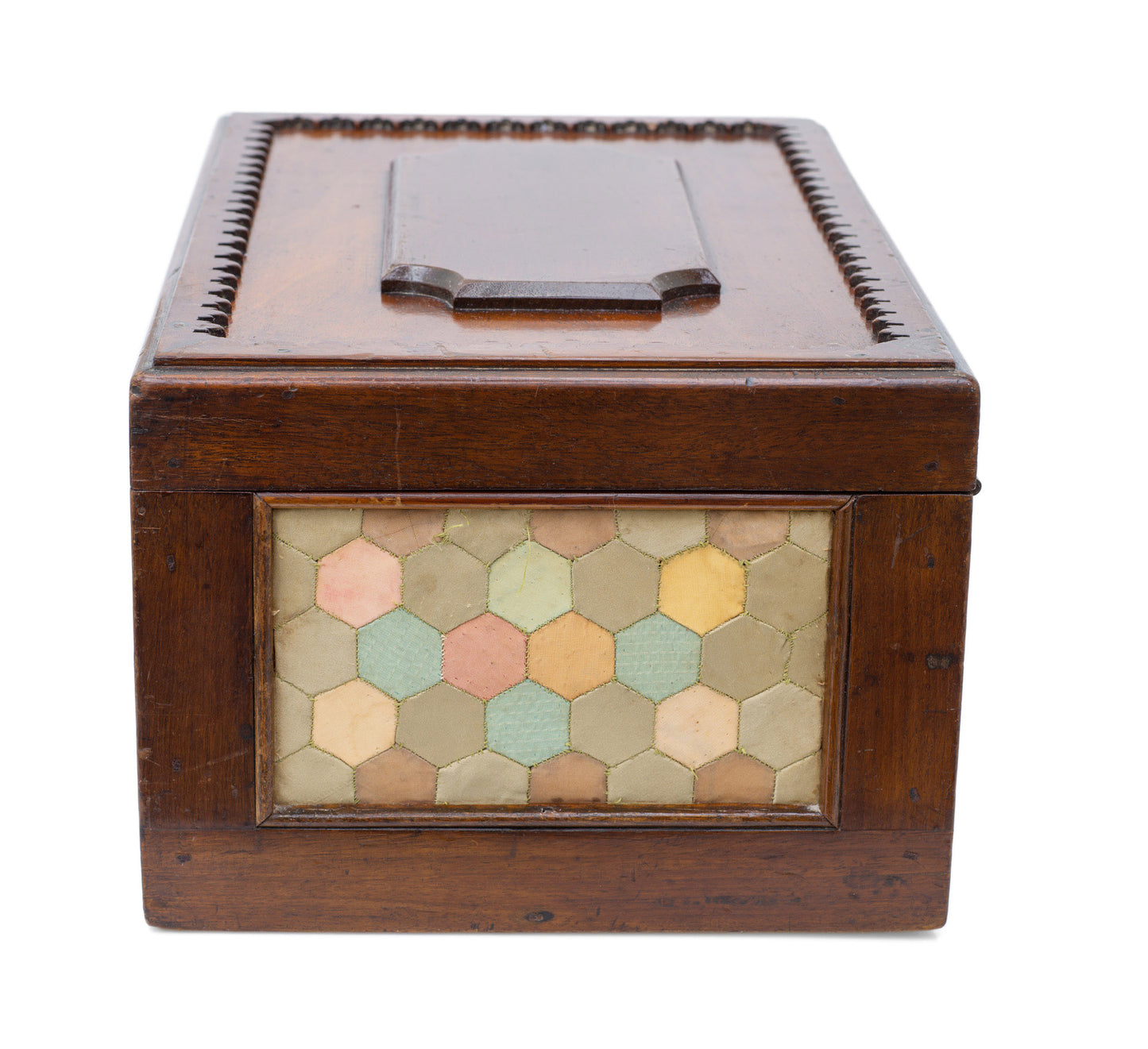 Antique Victorian Provincial Wood & Silk Patchwork Sewing / Work Box c1870 (Code 2504)