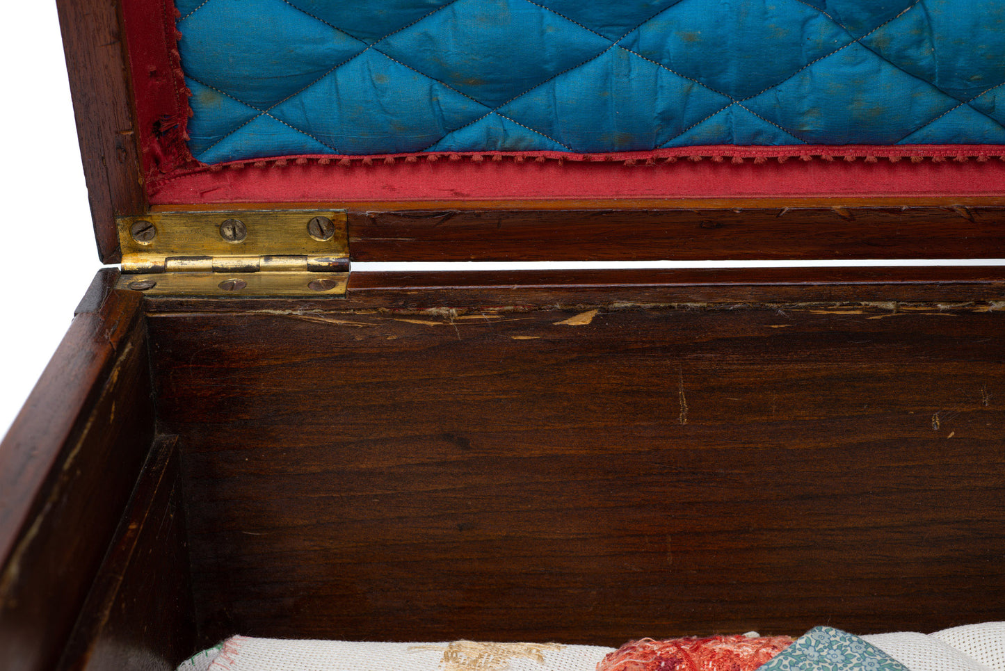 Antique Victorian Provincial Wood & Silk Patchwork Sewing / Work Box c1870 (Code 2504)