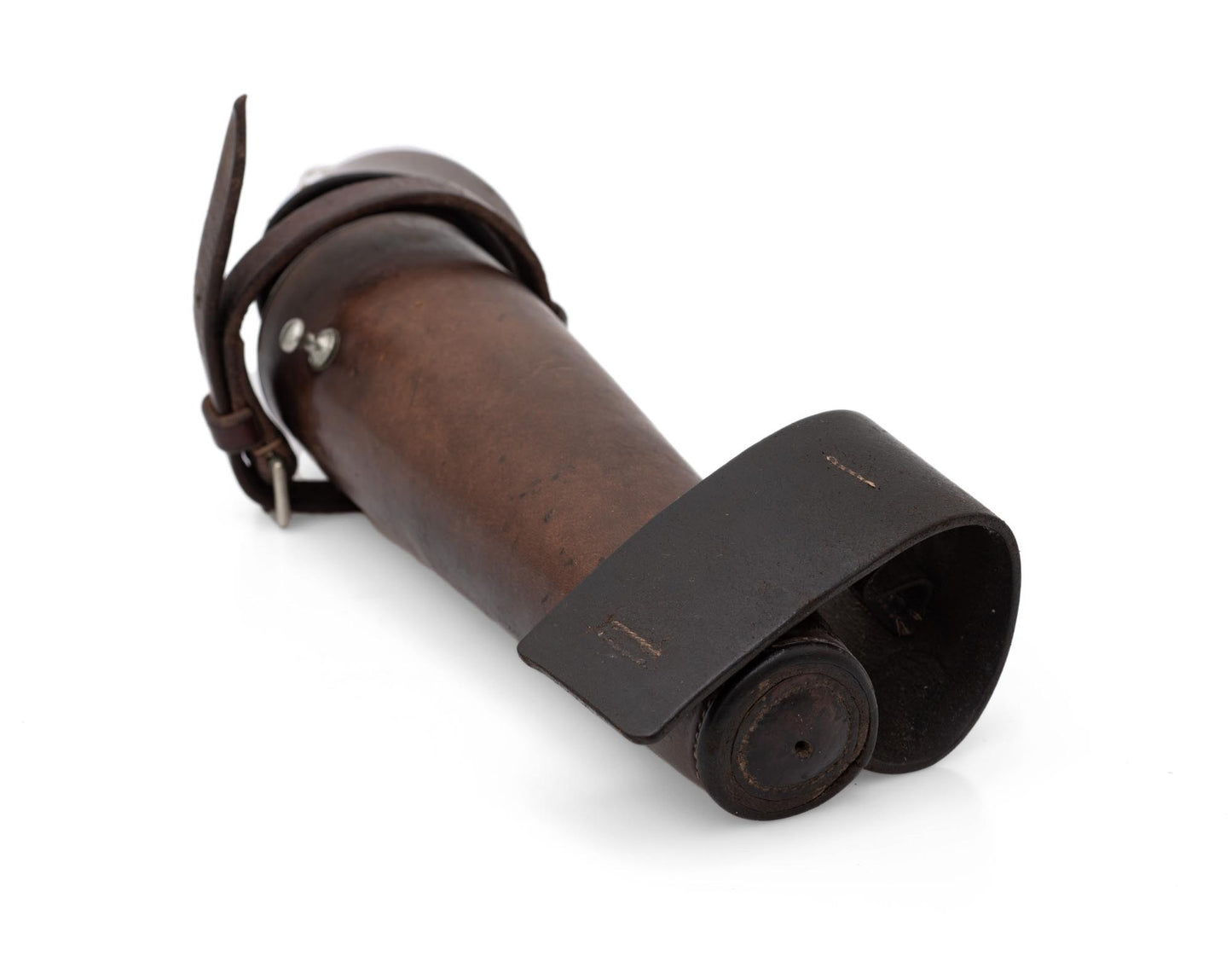 Antique James Dixon Silver, Glass & Leather Cased Saddle Flask of Tapered Form (Code 2505)