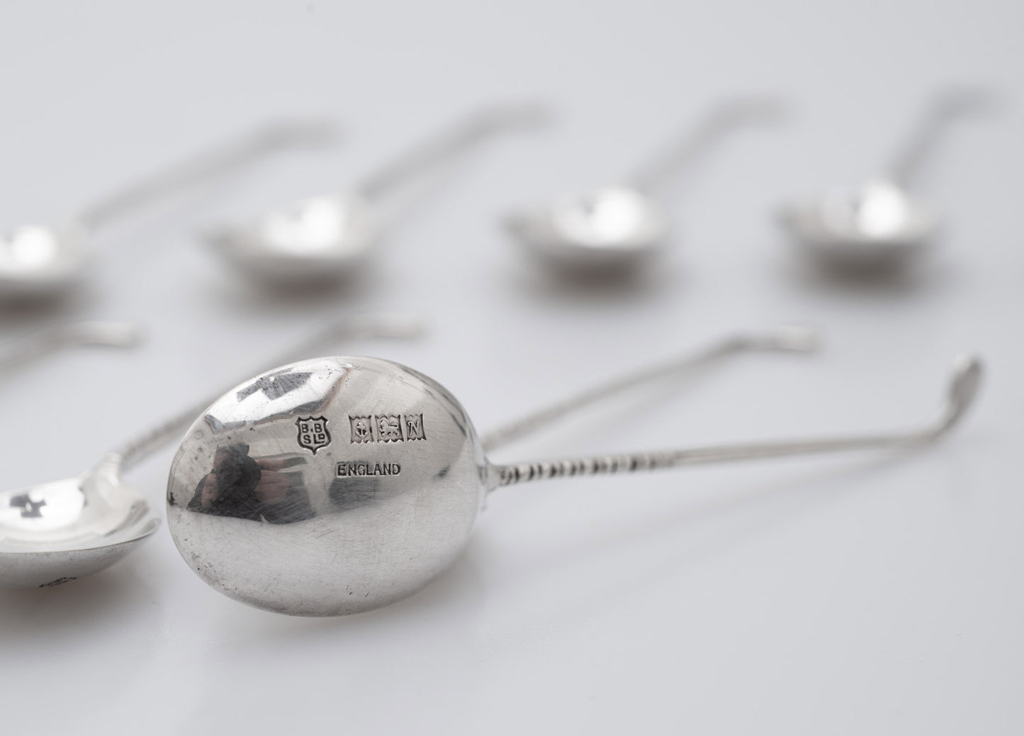 Set 10 Vintage Sterling Silver Coffee Spoons with Golf Club Golfing Handles (Code 2508)