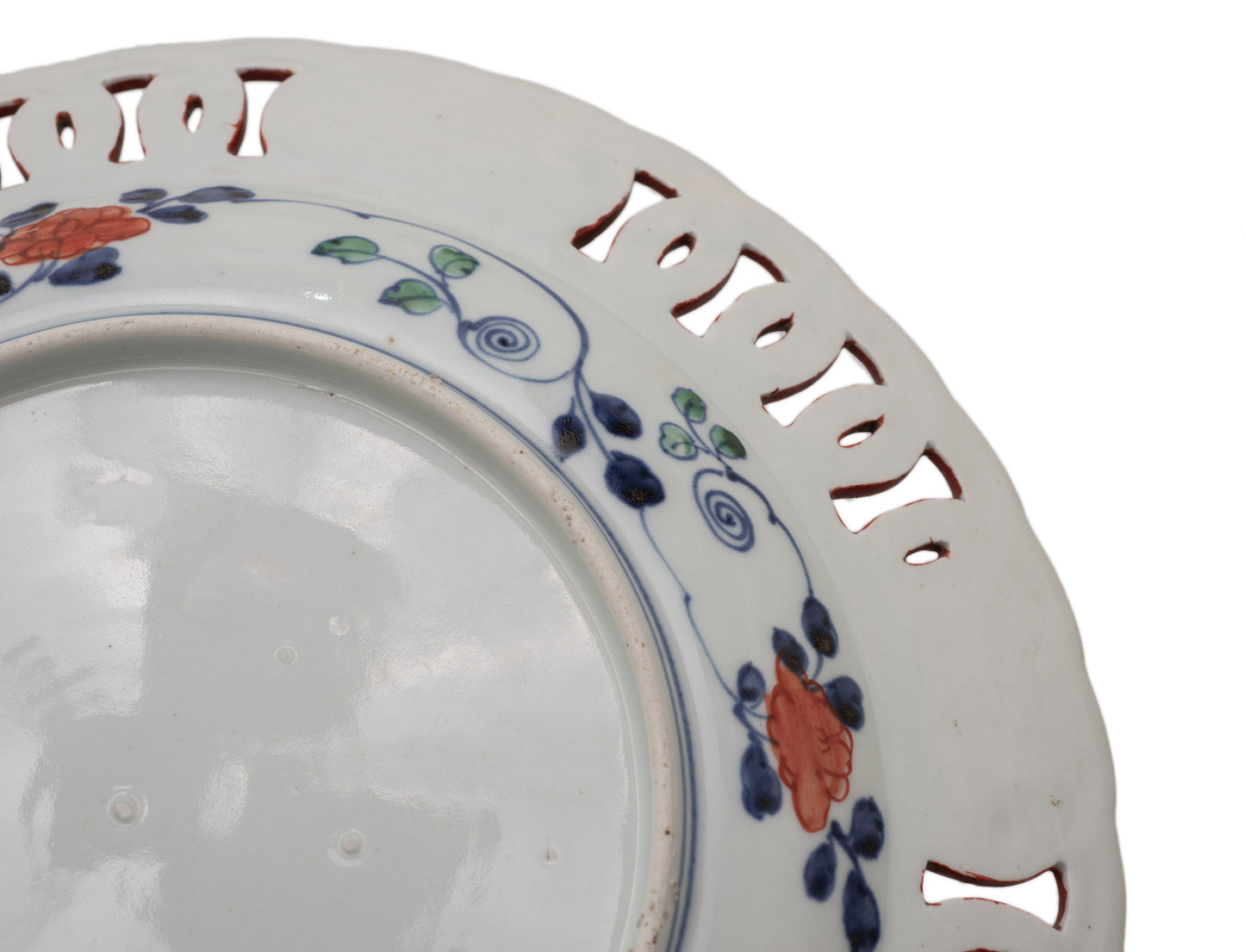 Antique Japanese Arita Imari & Blue & White Kraak Reticulated Porcelain Charger (Code 2509 A)